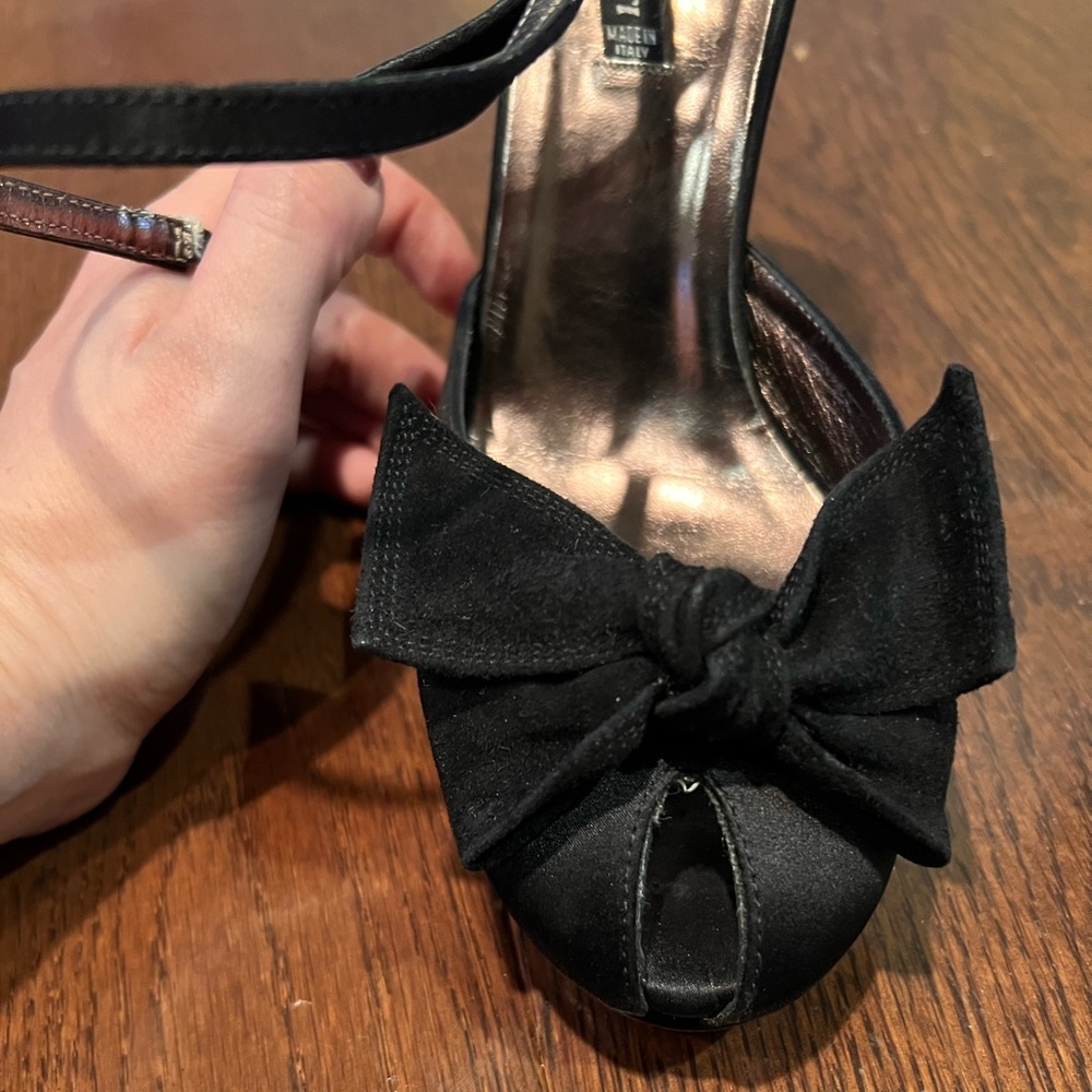Vintage Claudia Cuiti Black Peep-Toe Heels with Bow - Made in Italy - Picture 4 of 12
